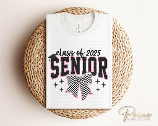 School DTF Transfer, Ready to Press, T-shirt Transfer, Direct to Film, Pink Bow, Graduation, Coquette Bow, High School Senior Class of 2025