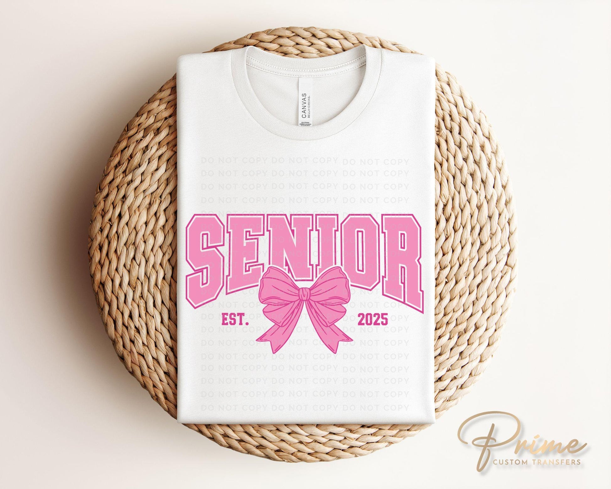 School DTF, Ready to Press, DIY T-shirt, Heat Transfer, Direct to Film, Pink Bow, Graduation, Coquette Bow, High School Senior Class of 2025
