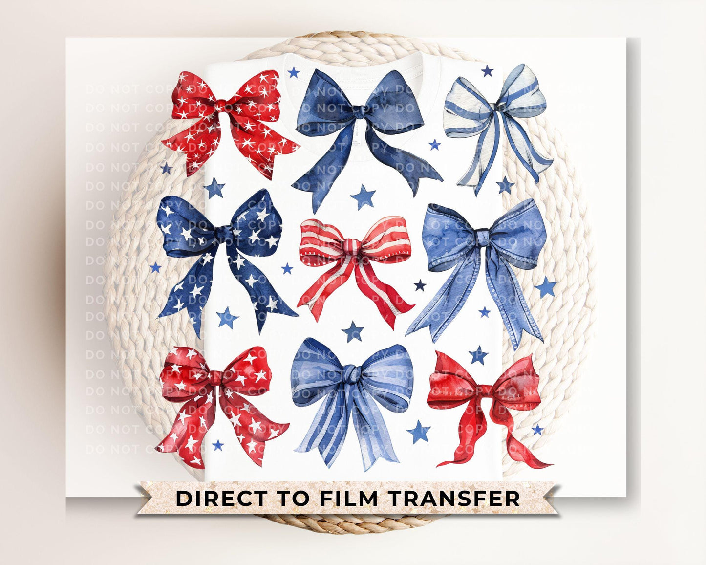 4th of July DTF Transfers, Ready to Press, T-shirt Transfers, Heat Transfer, Direct to Film, USA, Holiday, Ribbon, Coquette, Red White, Blue