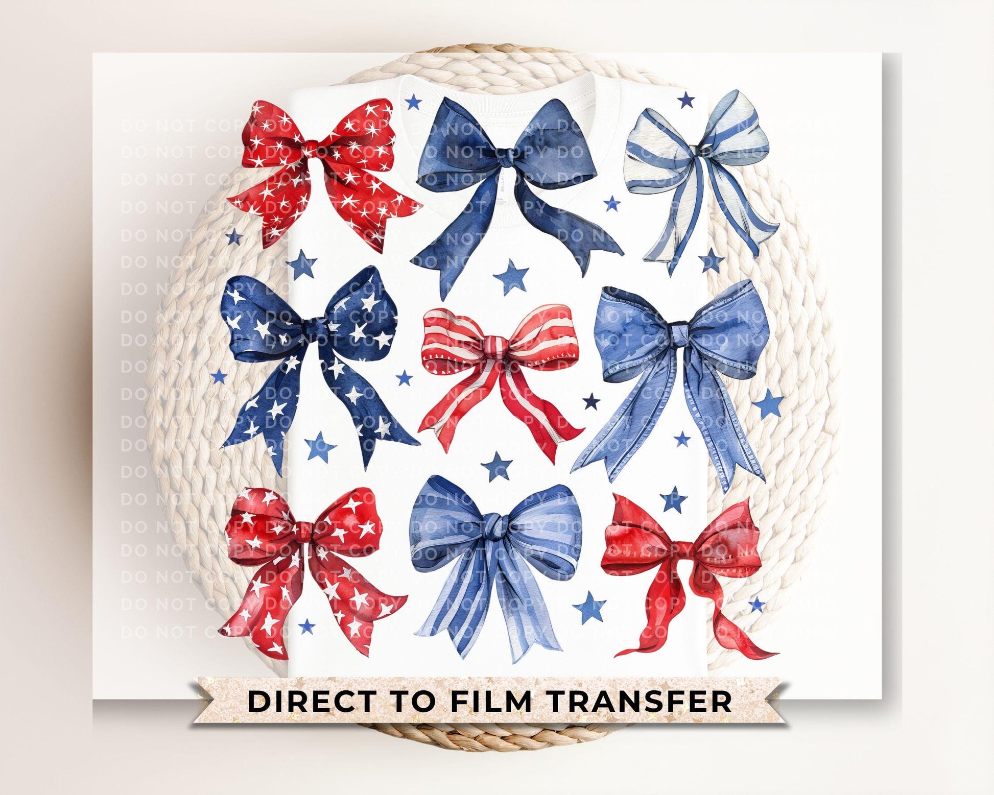 4th of July DTF Transfers, Ready to Press, T-shirt Transfers, Heat Transfer, Direct to Film, USA, Holiday, Ribbon, Coquette, Red White, Blue