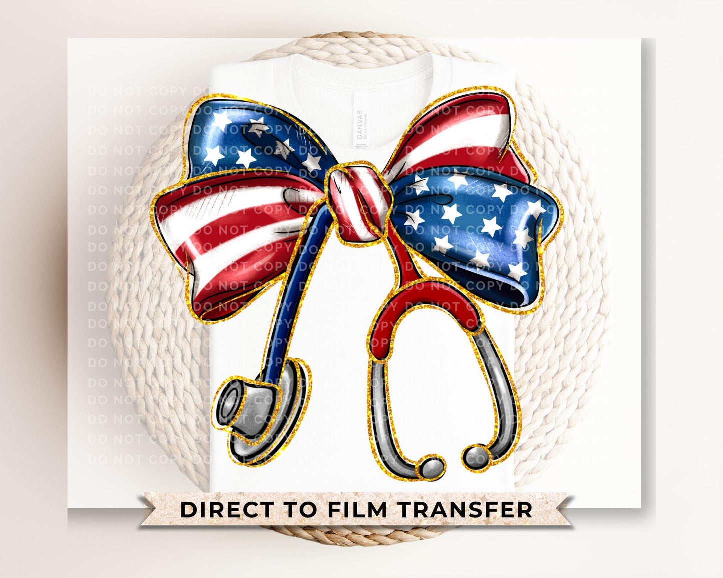 4th of July DTF Transfers, Ready to Press, T-shirt Transfers, Heat Transfer, Direct to Film, USA, Holiday, Ribbon, Coquette American Nurse