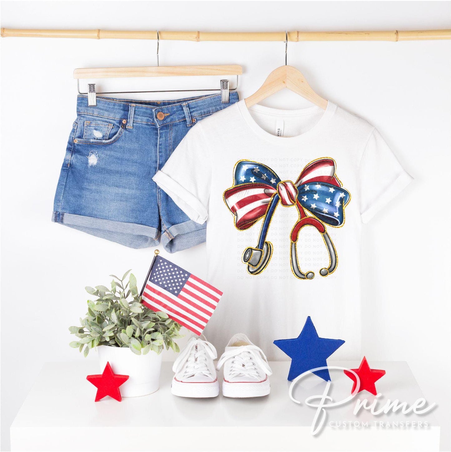 4th of July DTF Transfers, Ready to Press, T-shirt Transfers, Heat Transfer, Direct to Film, USA, Holiday, Ribbon, Coquette American Nurse