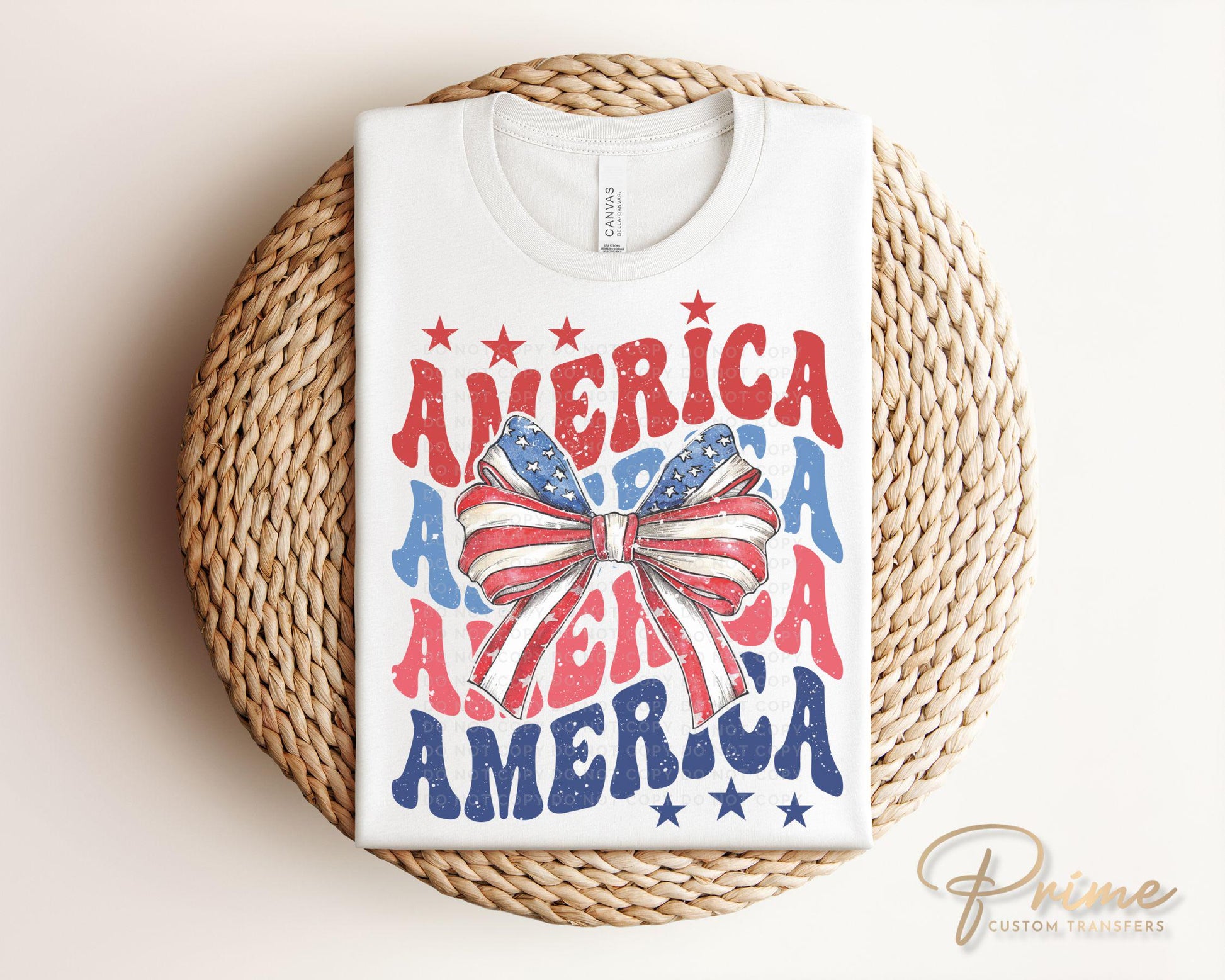 4th of July DTF Transfers, Ready to Press, T-shirt Transfers, Heat Transfer, Direct to Film, USA, Ribbon, Coquette, Red White, Blue Bow