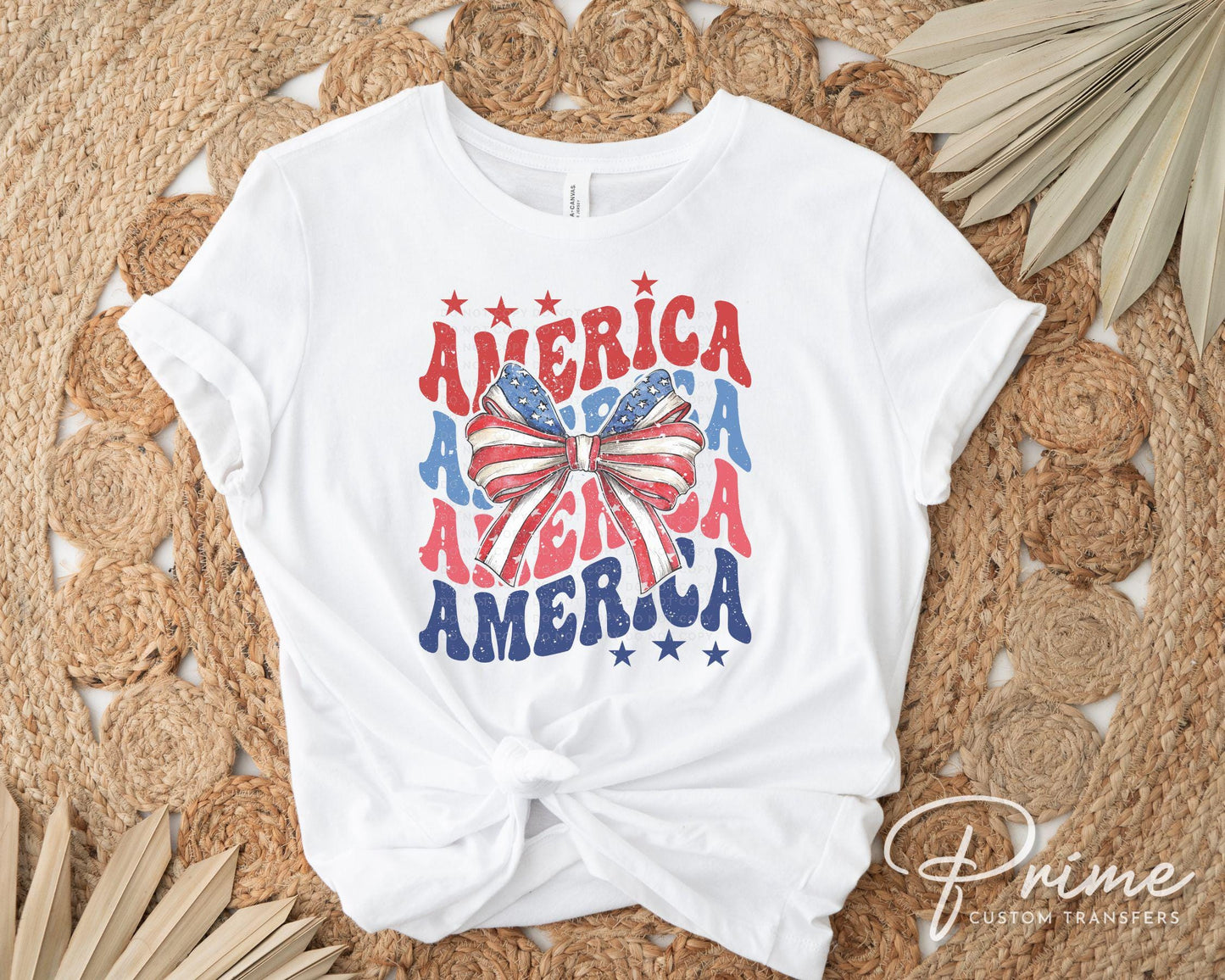 4th of July DTF Transfers, Ready to Press, T-shirt Transfers, Heat Transfer, Direct to Film, USA, Ribbon, Coquette, Red White, Blue Bow