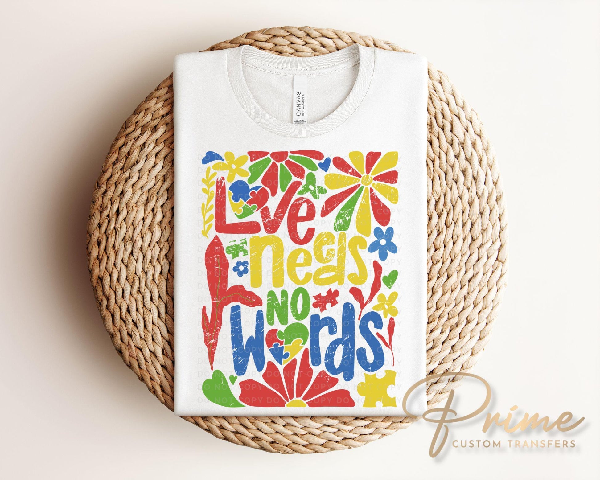 Autism Awareness DTF Transfers, Ready to Press, T-shirt Transfers, Heat Transfer, Direct to Film, Boho Floral, Flowers, Love Needs No Words