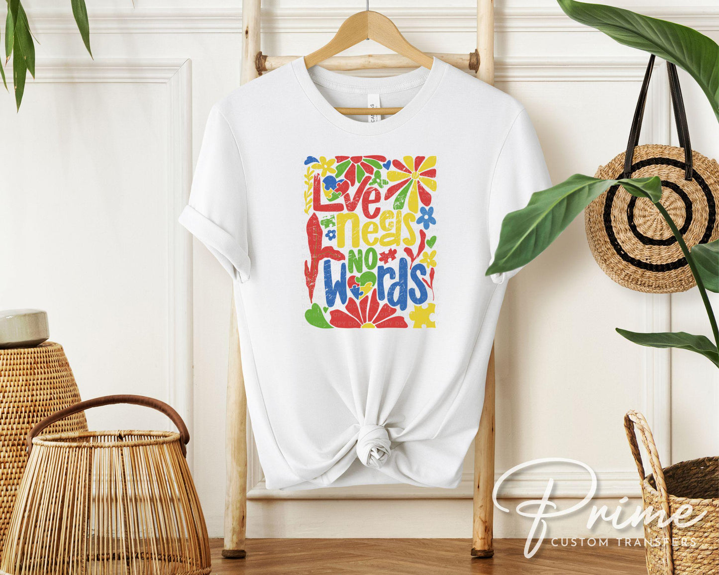 Autism Awareness DTF Transfers, Ready to Press, T-shirt Transfers, Heat Transfer, Direct to Film, Boho Floral, Flowers, Love Needs No Words