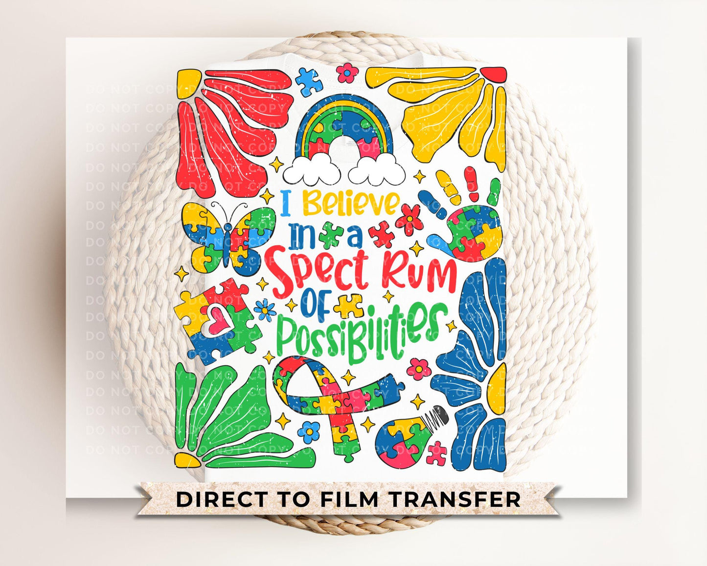 Autism Awareness DTF Transfer, Ready to Press, T-shirt Transfer, Heat Transfer, Direct to Film, Boho, Puzzle, Spectrum Of Possibilities