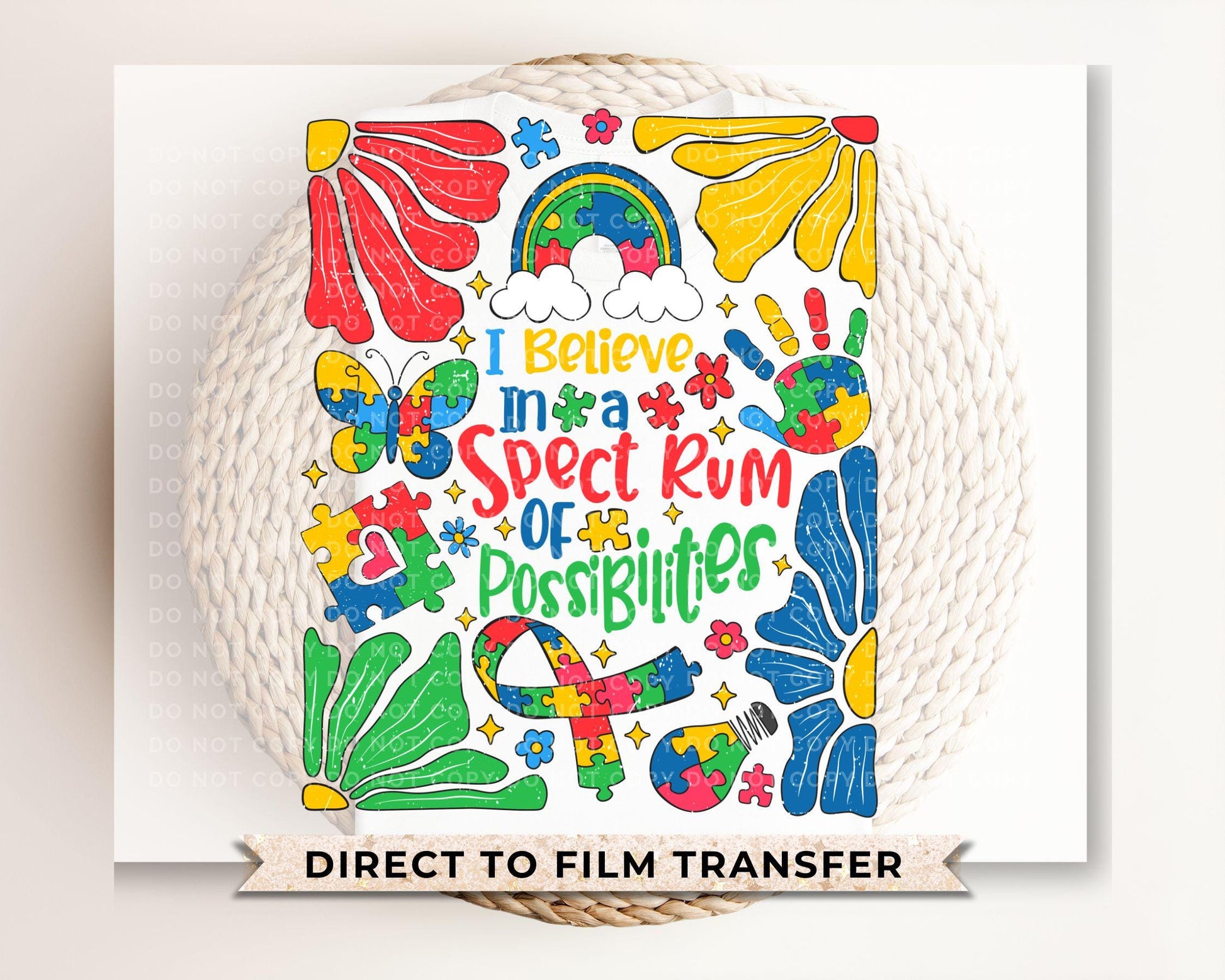 Autism Awareness DTF Transfer, Ready to Press, T-shirt Transfer, Heat Transfer, Direct to Film, Boho, Puzzle, Spectrum Of Possibilities