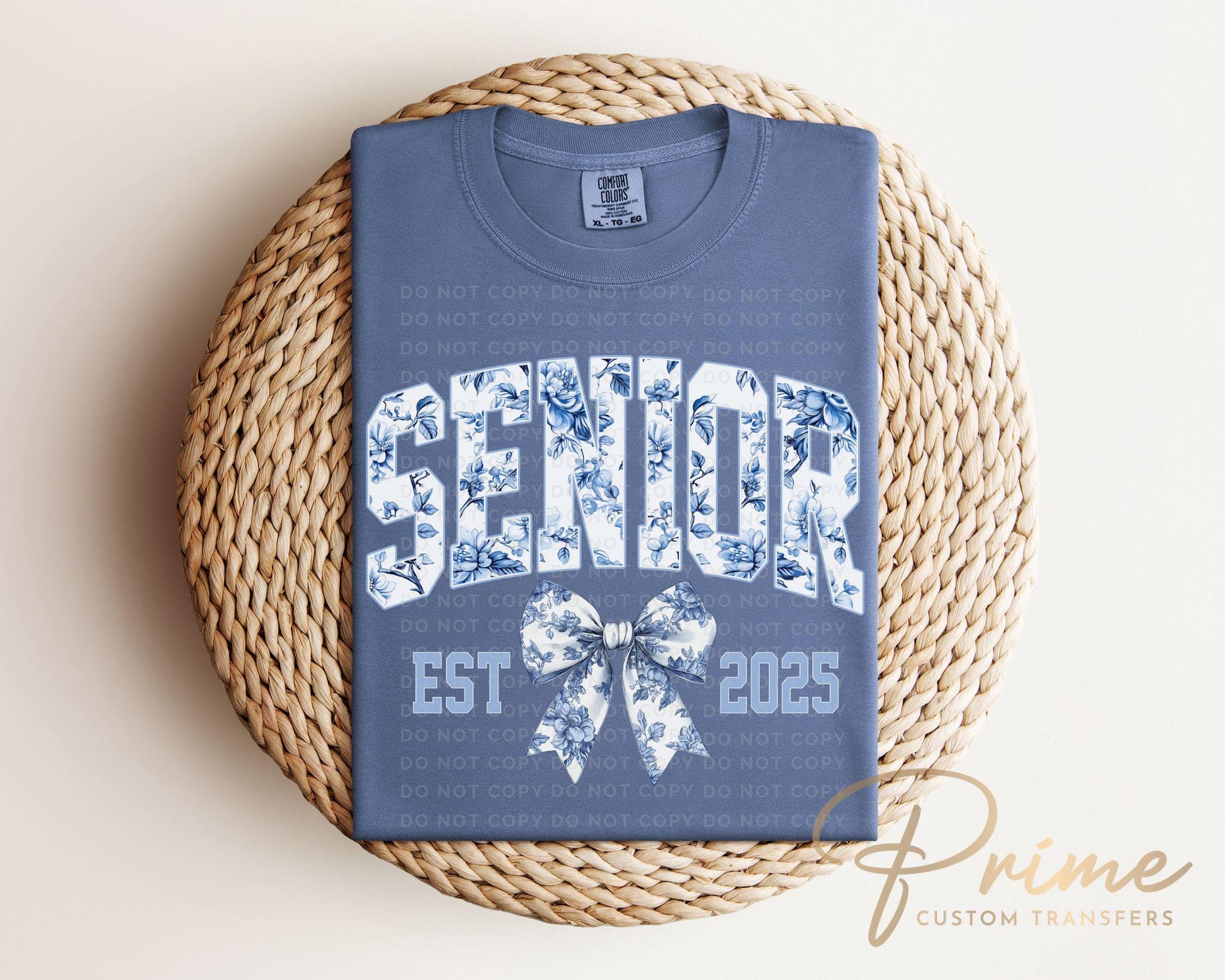 School DTF, Ready to Press, DIY T-shirt, Heat Transfer, Direct to Film, Pink Bow, High School Graduation, Blue Coquette Senior Class 2025