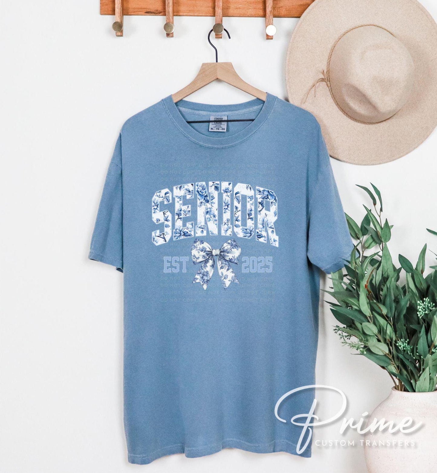 School DTF, Ready to Press, DIY T-shirt, Heat Transfer, Direct to Film, Pink Bow, High School Graduation, Blue Coquette Senior Class 2025