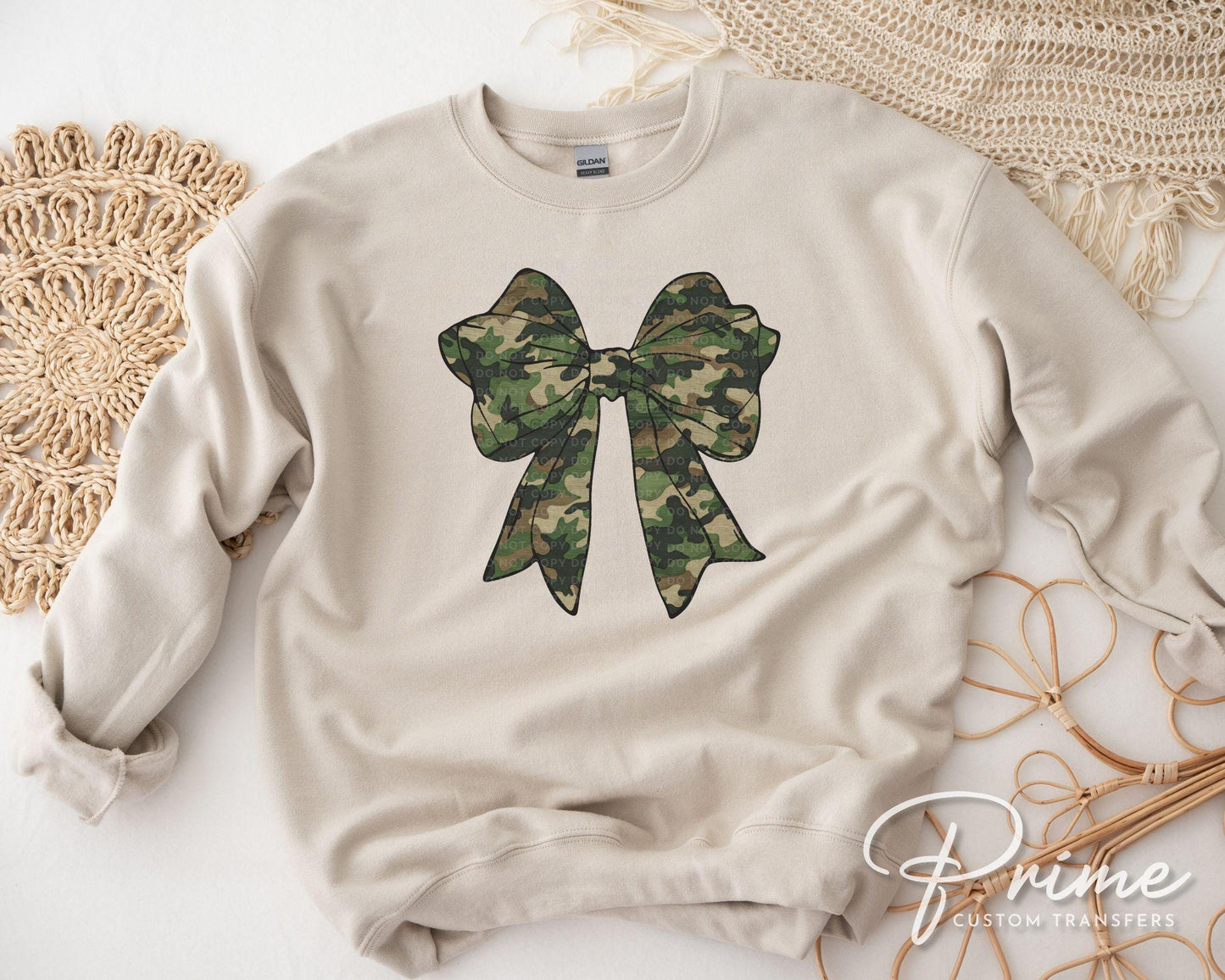 Camo Coquette Bow DTF Transfer, Ready to Press, T-shirt Transfer, Heat Transfer, Direct to Film, Mama Camo, Trendy, Aesthetic Camouflage Bow