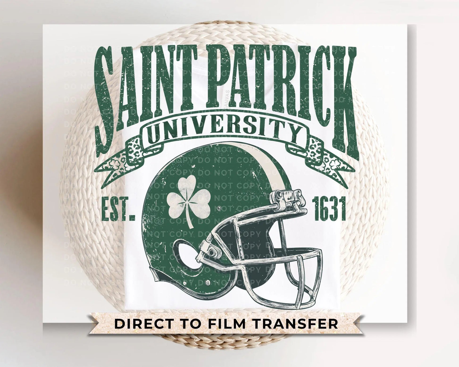 St. Patrick's Day DTF Transfer, Ready to Press, T-shirt Transfer, Heat Transfer, Direct to Film, Football Shamrock, Saint Patrick University