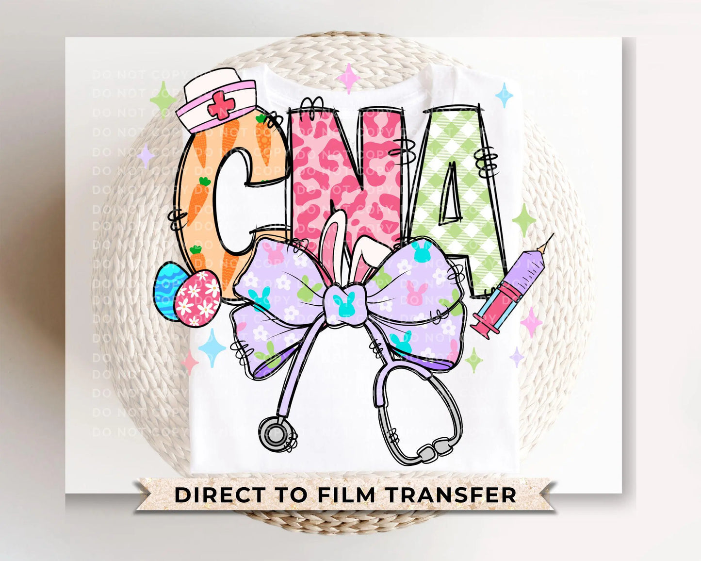 Easter DTF Transfer, Ready to Press, T-shirt Transfer, Heat Transfer, Direct to Film, Holiday, Pink, Nurse Gift, Coquette CNA Nurse Easter