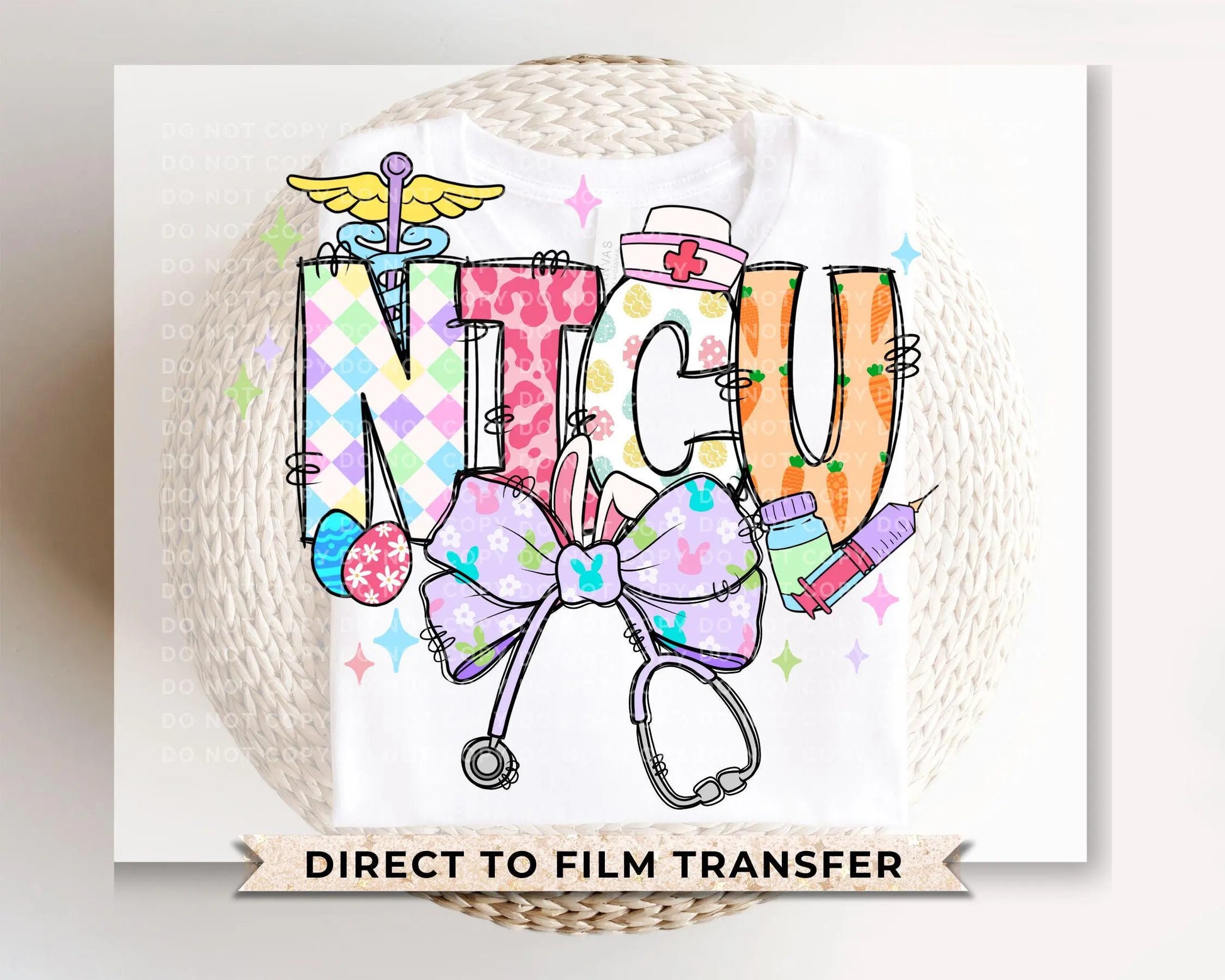 Easter DTF Transfer, Ready to Press, T-shirt Transfer, Heat Transfer, Direct to Film, Holiday, Pink, CNA, Gift, Easter Coquette NICU Nurse