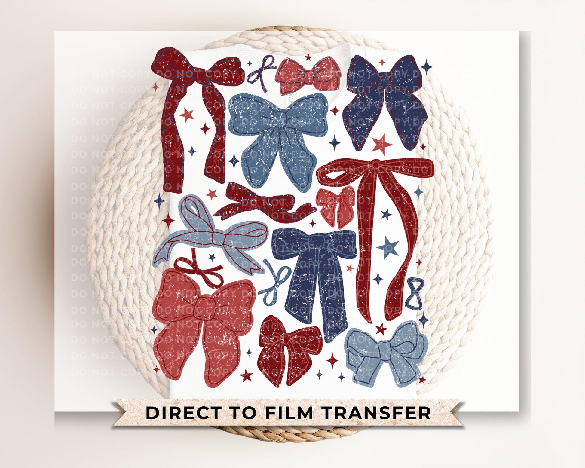 4th of July DTF Transfers, Ready to Press, T-shirt Transfers, Heat Transfer, Direct to Film, USA, Ribbon, Coquette, Red White, Blue Bows