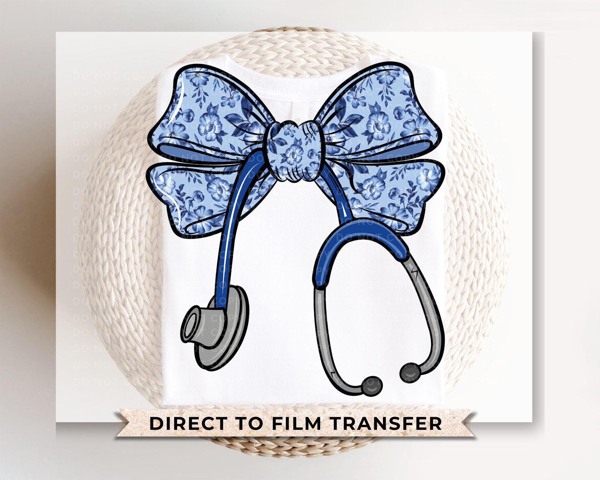 Nurse DTF Transfer, Ready to Press, T-shirt Transfer, Heat Transfer, Direct to Film, Hospital, Stethoscope, Blue Coquette Bow, Nurse Life