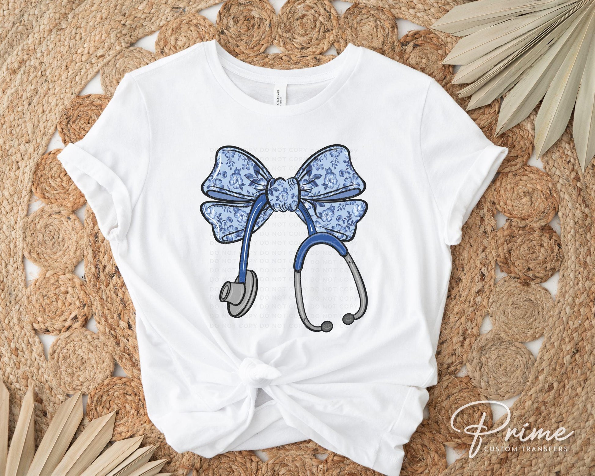 Nurse DTF Transfer, Ready to Press, T-shirt Transfer, Heat Transfer, Direct to Film, Hospital, Stethoscope, Blue Coquette Bow, Nurse Life