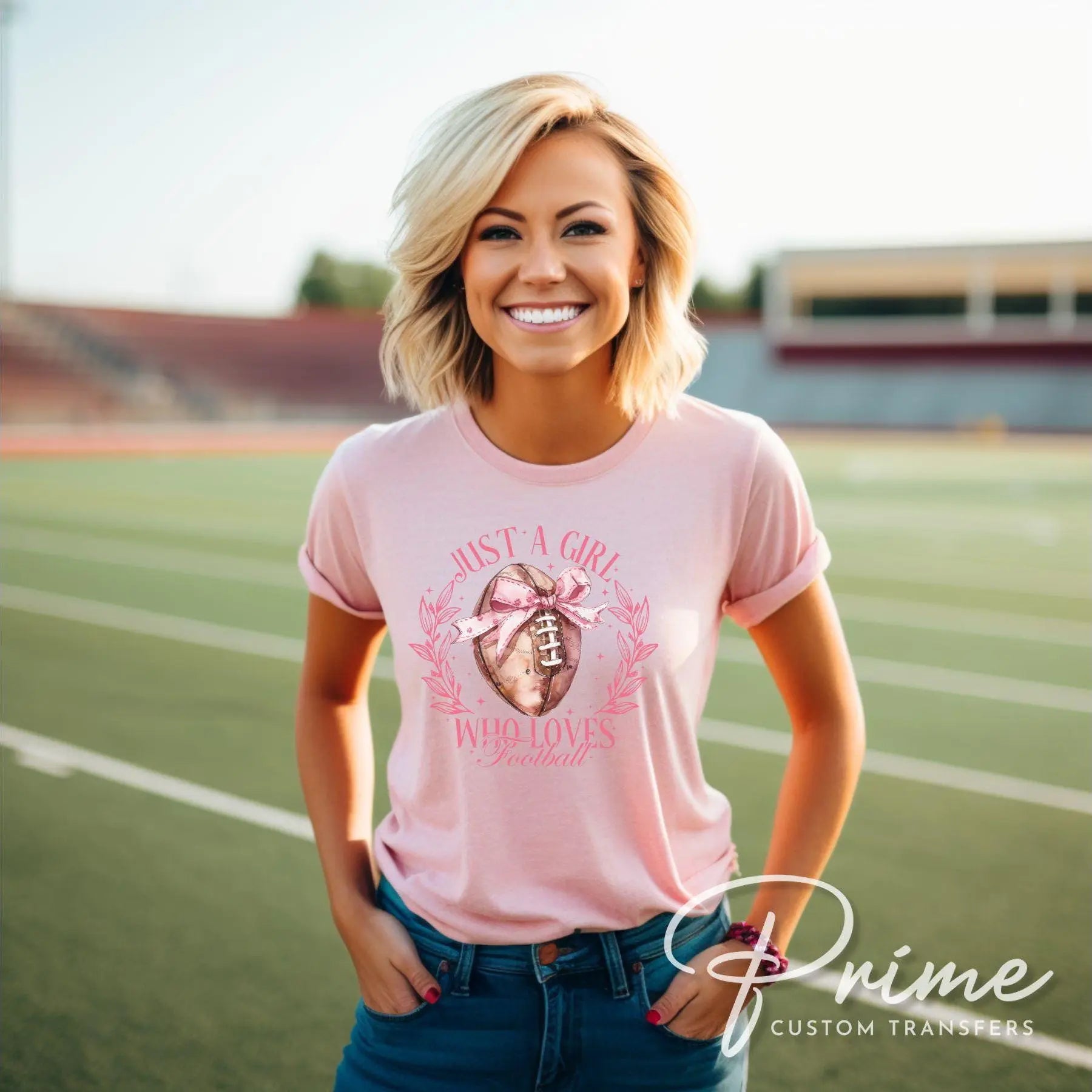 Football DTF Transfers, Ready to Press, T-shirt Transfers, Heat Transfer, Direct to Film, Sports Mom, Game Day, Coquette Football Pink Bow