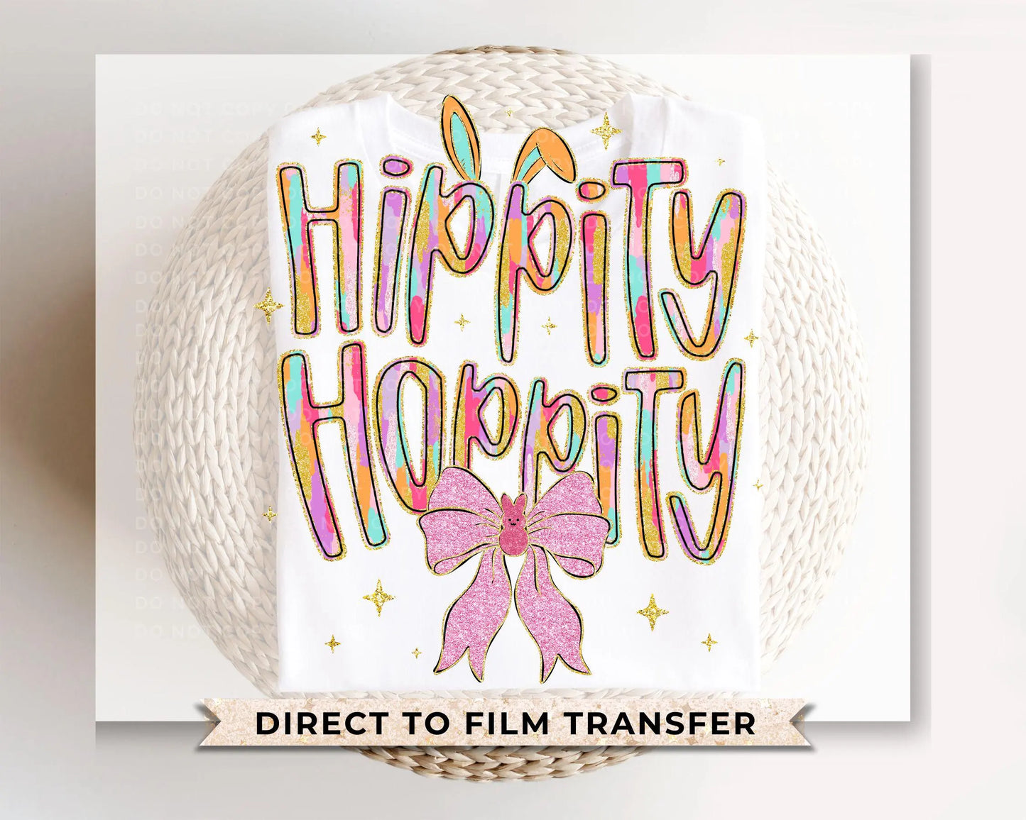 Easter DTF Transfers, Ready to Press, T-shirt Transfers, Heat Transfer, Direct to Film, Faux Glitter, Bunny, Brushstroke, Girly Coquette Bow