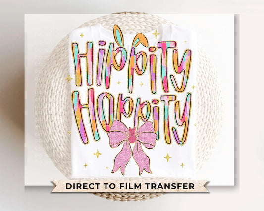 Easter DTF Transfers, Ready to Press, T-shirt Transfers, Heat Transfer, Direct to Film, Faux Glitter, Bunny, Brushstroke, Girly Coquette Bow