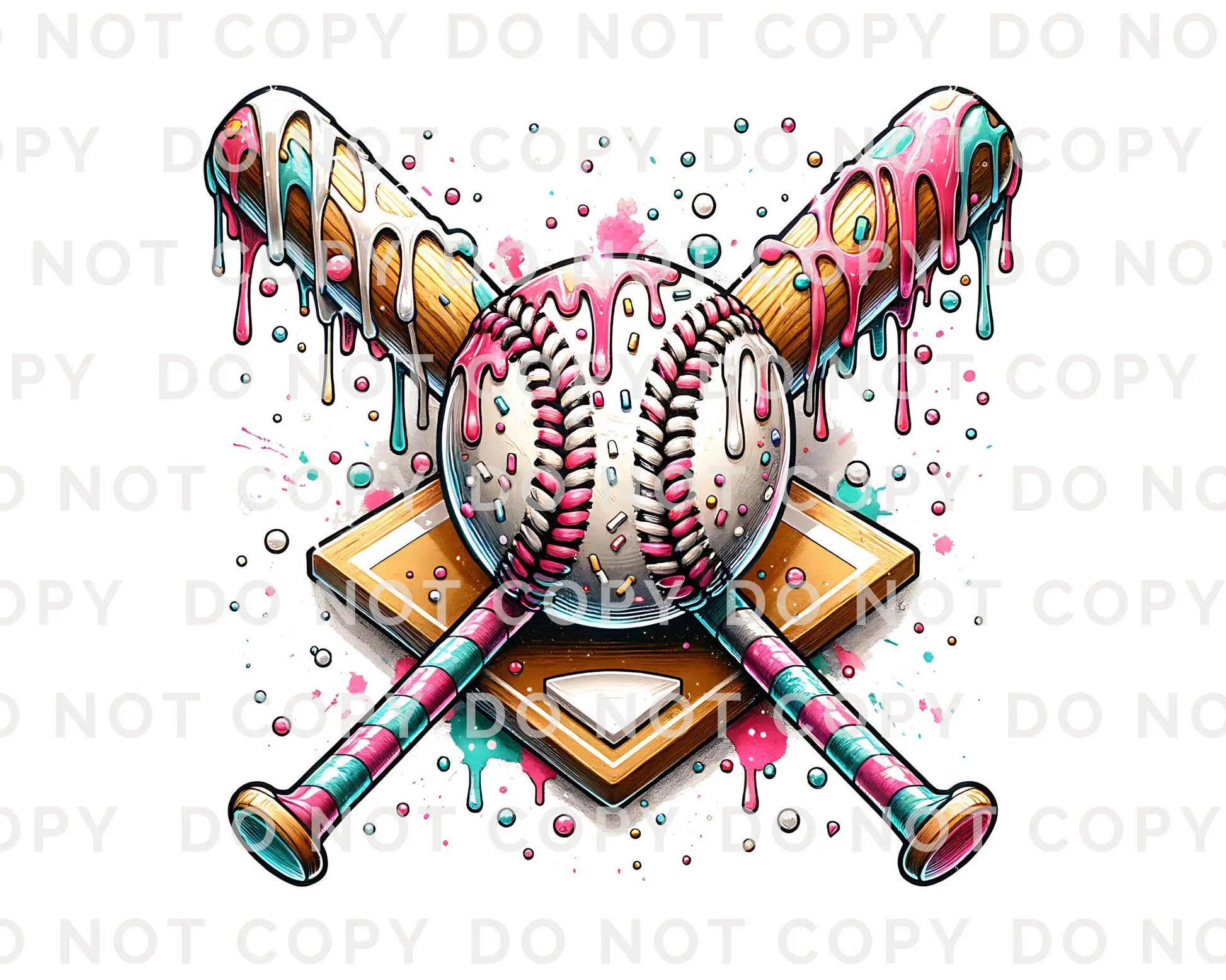 Baseball DTF Transfers, Ready to Press, T-shirt Transfers, Heat Transfer, Direct to Film, Sports Team, Home Plate, Dripping Ice Cream