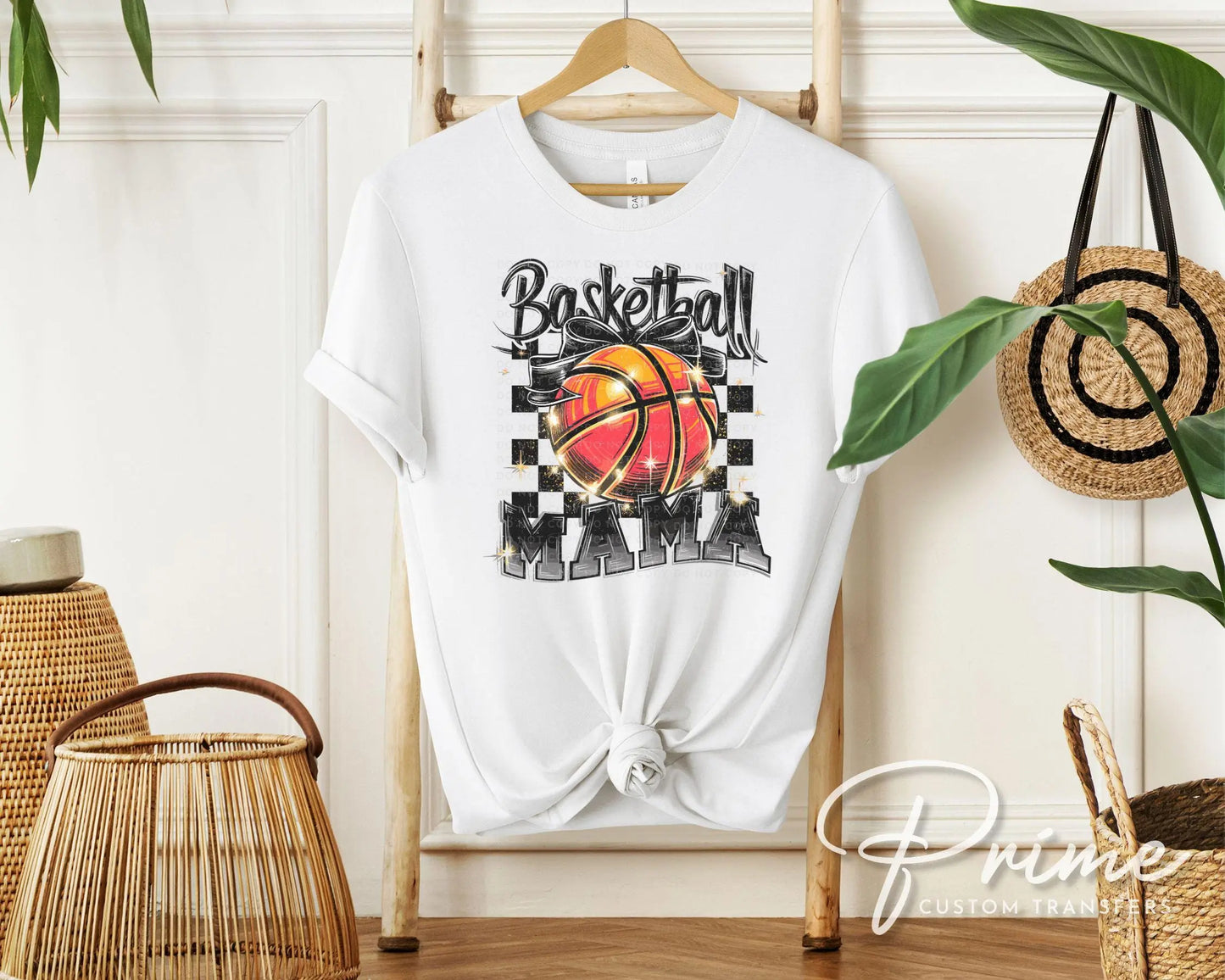 Basketball DTF Transfers, Ready to Press, T-shirt Transfers, Heat Transfer, Direct to Film, Sports Mama, Game Day, Checkered Coquette Bow