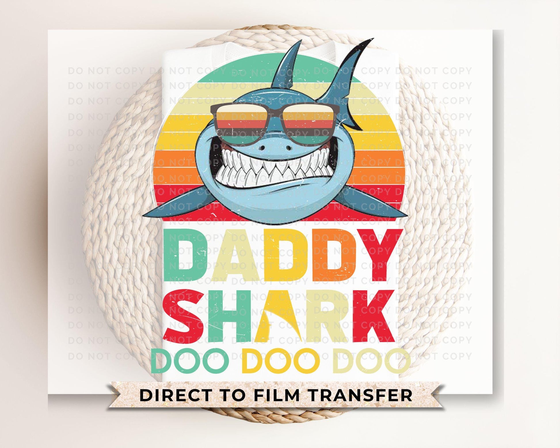 Father's Day DTF Transfer, Ready to Press, T-shirt Transfers, Heat Transfer, Direct to Film, Gift for Dad, Family, Matching, Daddy Shark