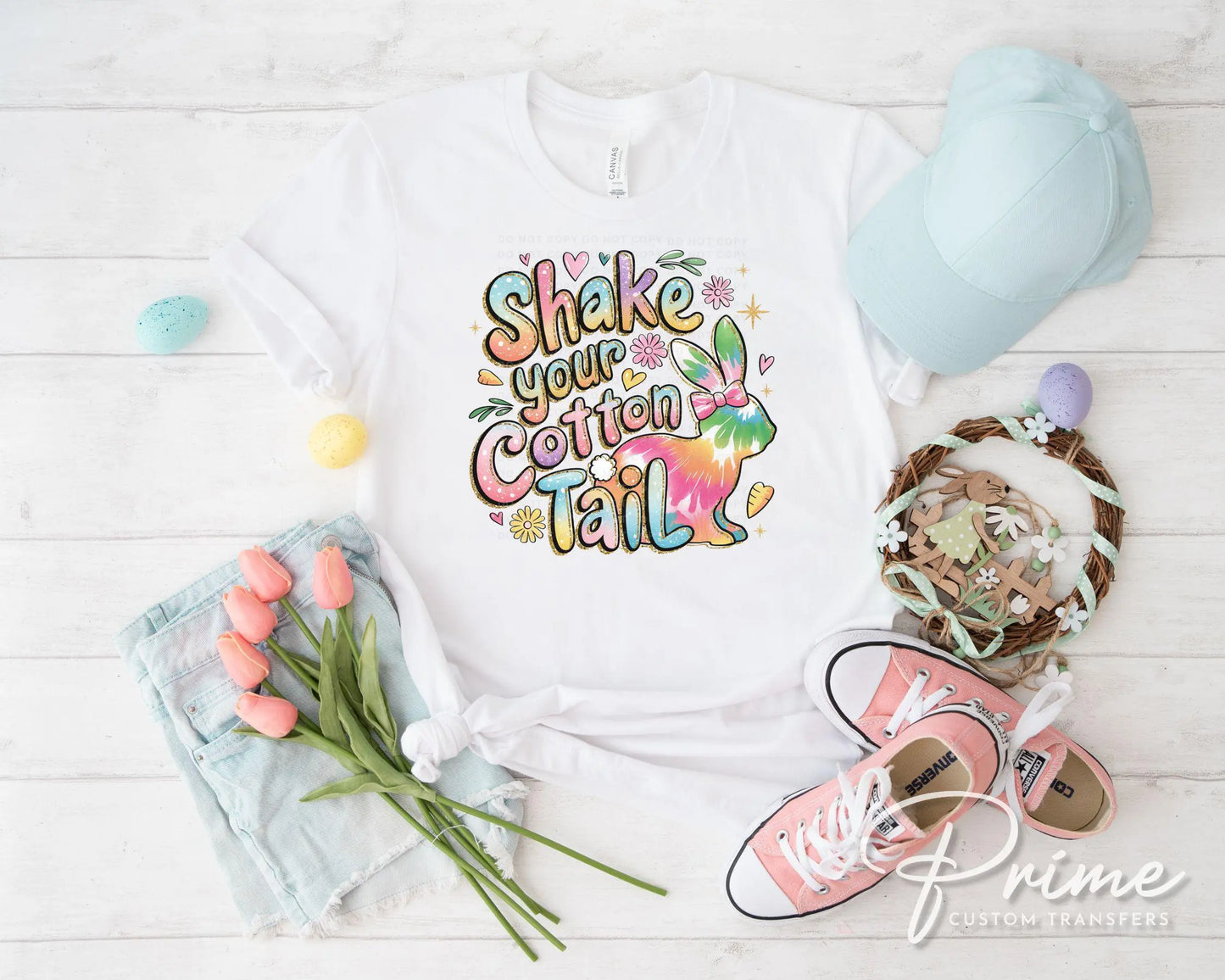 Easter DTF Transfer, Ready to Press, T-shirt Transfer, Heat Transfer, Direct to Film, Spring, Rabbit, Tye Dye Bunny, Shake Your Cotton Tail