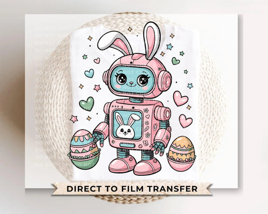 Easter DTF Transfer, Ready to Press, T-shirt Transfer, Heat Transfer, Direct to Film, Spring, Kids Shirt Decal, Bunny, Easter Rabbit Robot