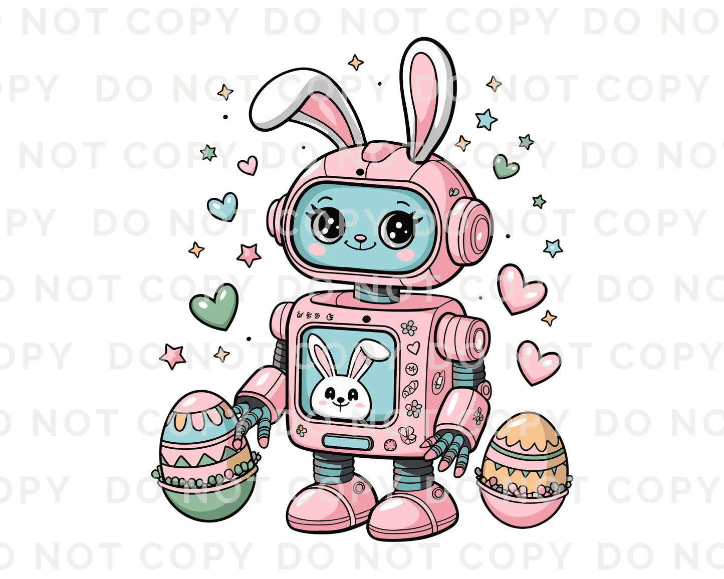 Easter DTF Transfer, Ready to Press, T-shirt Transfer, Heat Transfer, Direct to Film, Spring, Kids Shirt Decal, Bunny, Easter Rabbit Robot