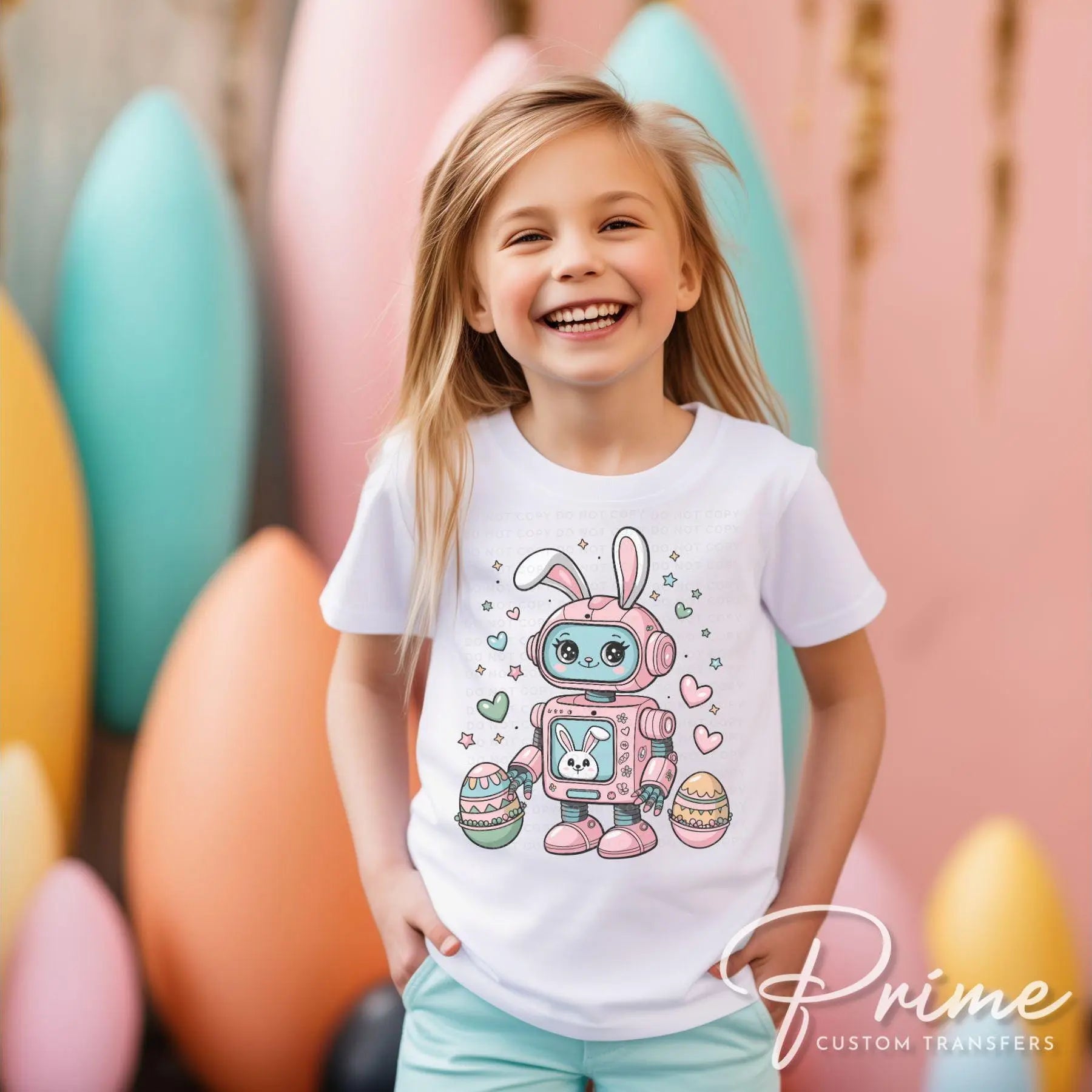 Easter DTF Transfer, Ready to Press, T-shirt Transfer, Heat Transfer, Direct to Film, Spring, Kids Shirt Decal, Bunny, Easter Rabbit Robot