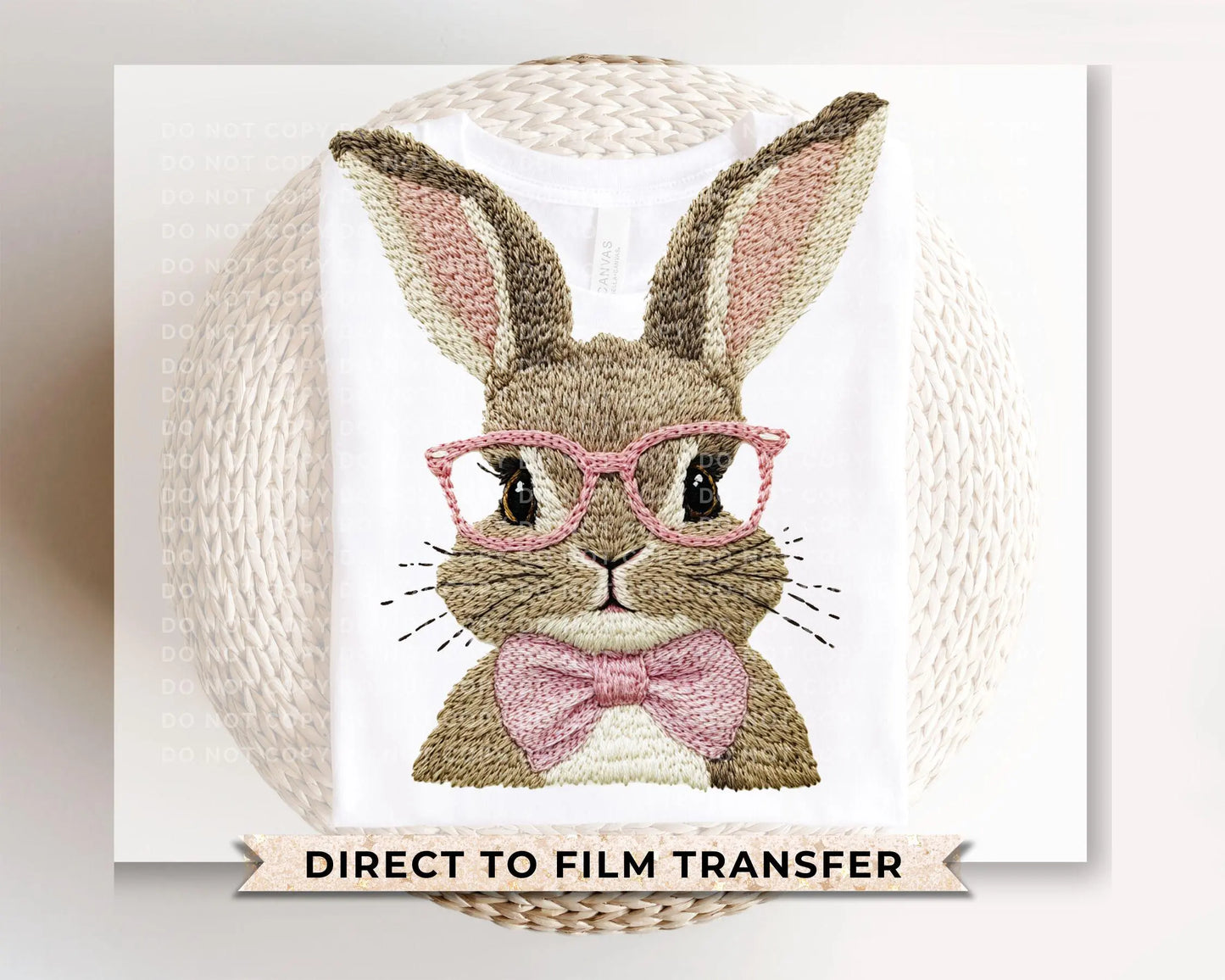 Easter DTF Transfer, Ready to Press, T-shirt Transfer, Heat Transfer, Direct to Film, Holiday, Sunglasses, Cute Faux Embroidery Easter Bunny