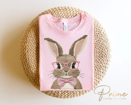 Easter DTF Transfer, Ready to Press, T-shirt Transfer, Heat Transfer, Direct to Film, Holiday, Sunglasses, Cute Faux Embroidery Easter Bunny