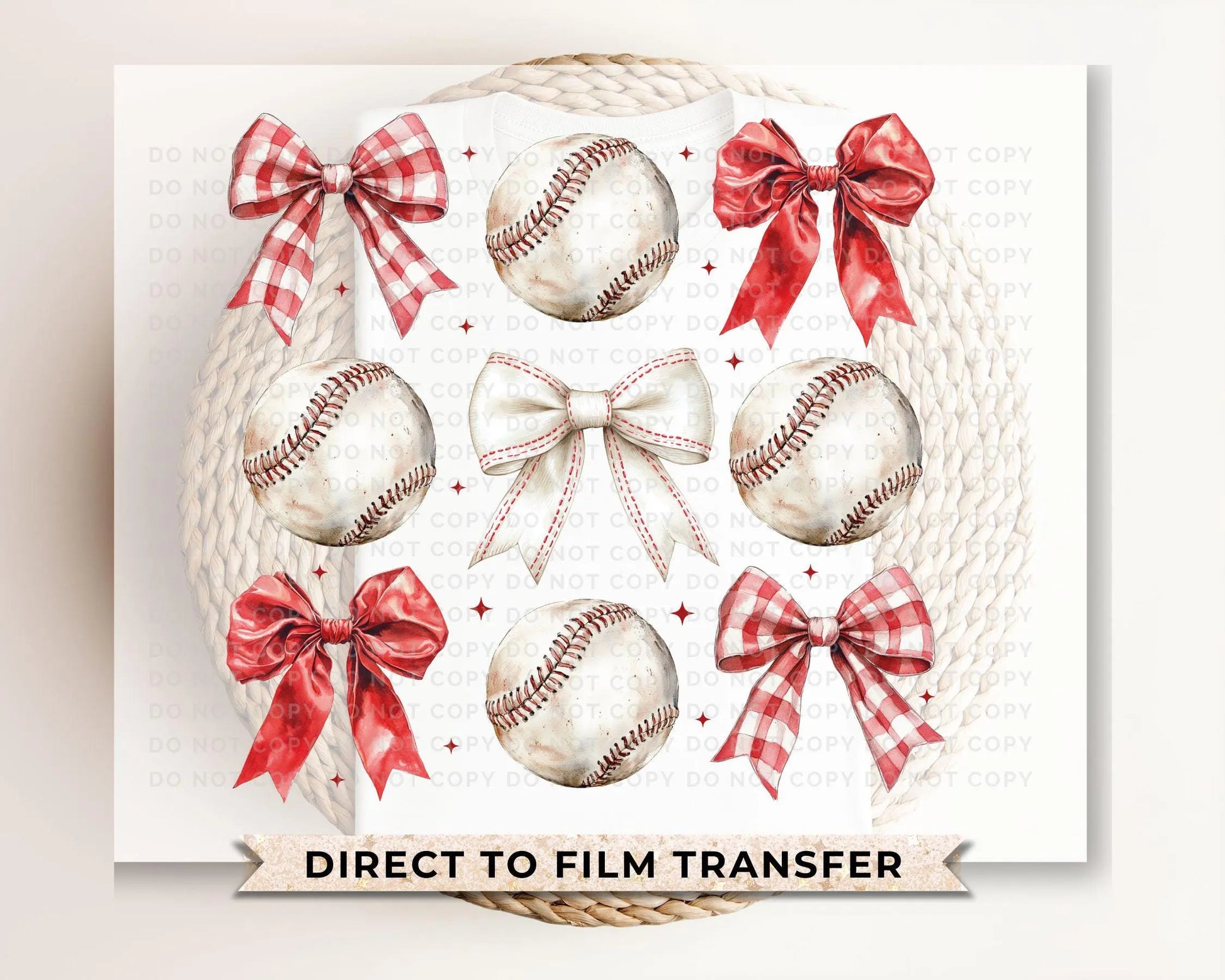 Baseball DTF Transfer, Ready to Press, T-shirt Transfer, Heat Transfer, Direct to Film, Sport Mama Game Day, Red Coquette Baseballs and Bows