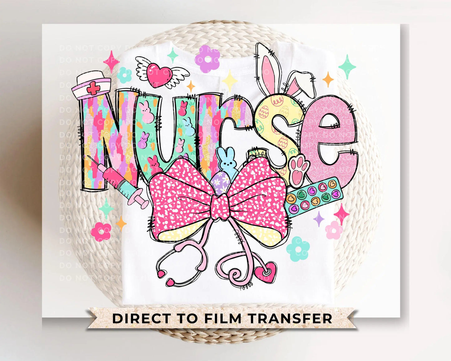 Easter DTF Transfer, Ready to Press, T-shirt Transfer, Heat Transfer, Direct to Film, Holiday, Pink, CNA, Nurse Gift, Coquette Nurse Easter