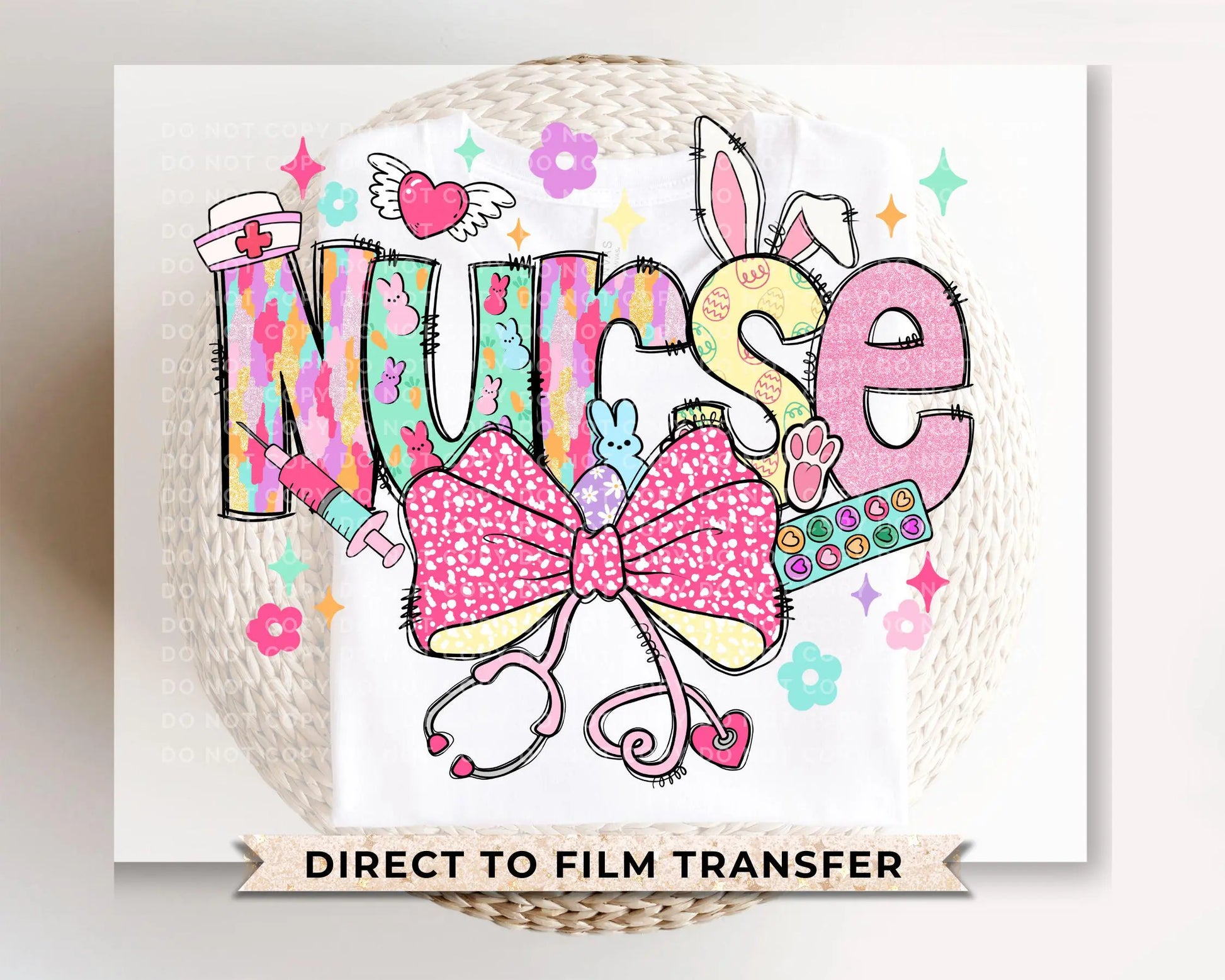 Easter DTF Transfer, Ready to Press, T-shirt Transfer, Heat Transfer, Direct to Film, Holiday, Pink, CNA, Nurse Gift, Coquette Nurse Easter