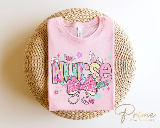 Easter DTF Transfer, Ready to Press, T-shirt Transfer, Heat Transfer, Direct to Film, Holiday, Pink, CNA, Nurse Gift, Coquette Nurse Easter