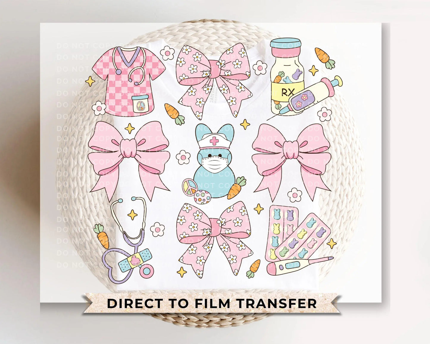 Easter DTF Transfer, Ready to Press, T-shirt Transfer, Heat Transfer, Direct to Film, Holiday, Pink, CNA, Nurse Gift, Coquette Nurse Easter