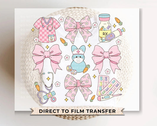 Easter DTF Transfer, Ready to Press, T-shirt Transfer, Heat Transfer, Direct to Film, Holiday, Pink, CNA, Nurse Gift, Coquette Nurse Easter