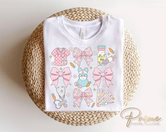 Easter DTF Transfer, Ready to Press, T-shirt Transfer, Heat Transfer, Direct to Film, Holiday, Pink, CNA, Nurse Gift, Coquette Nurse Easter