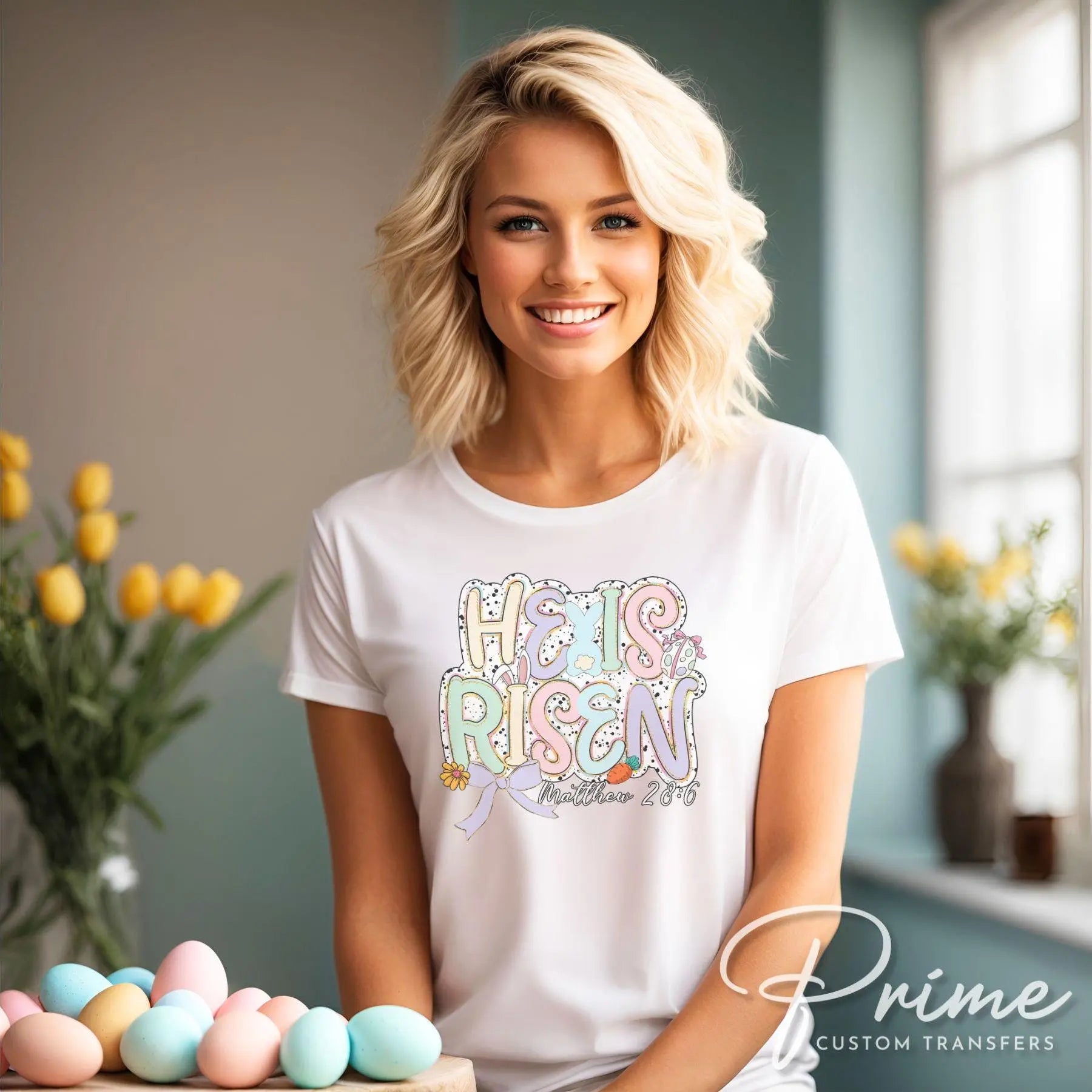 Easter DTF Transfers, Ready to Press, T-shirt Transfers, Heat Transfer, Direct to Film, Christian, Doodle, Bible, He is Risen Faux Glitter