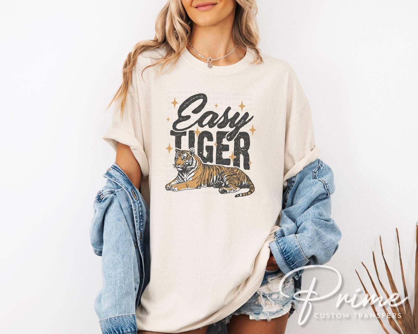 Easy Tiger DTF Transfer, Ready to Press, T-shirt Transfer, Heat Transfer, Direct to Film, Retro Style, Trendy Funny Quote with Tiger Graphic