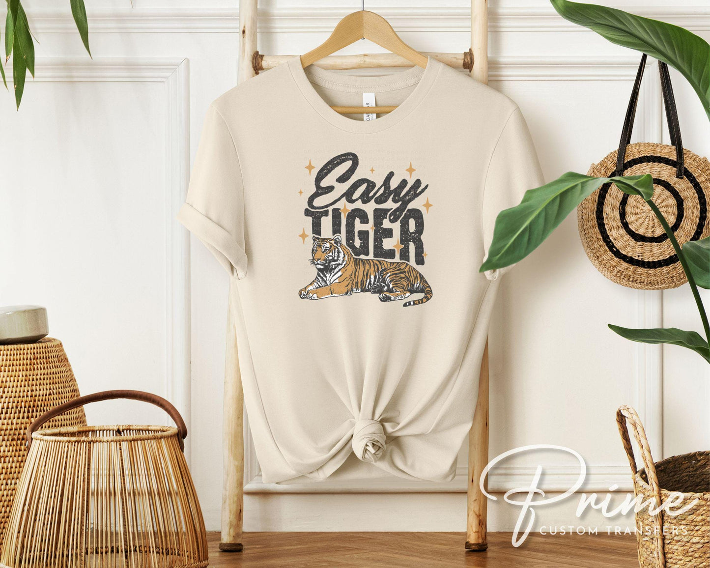 Easy Tiger DTF Transfer, Ready to Press, T-shirt Transfer, Heat Transfer, Direct to Film, Retro Style, Trendy Funny Quote with Tiger Graphic