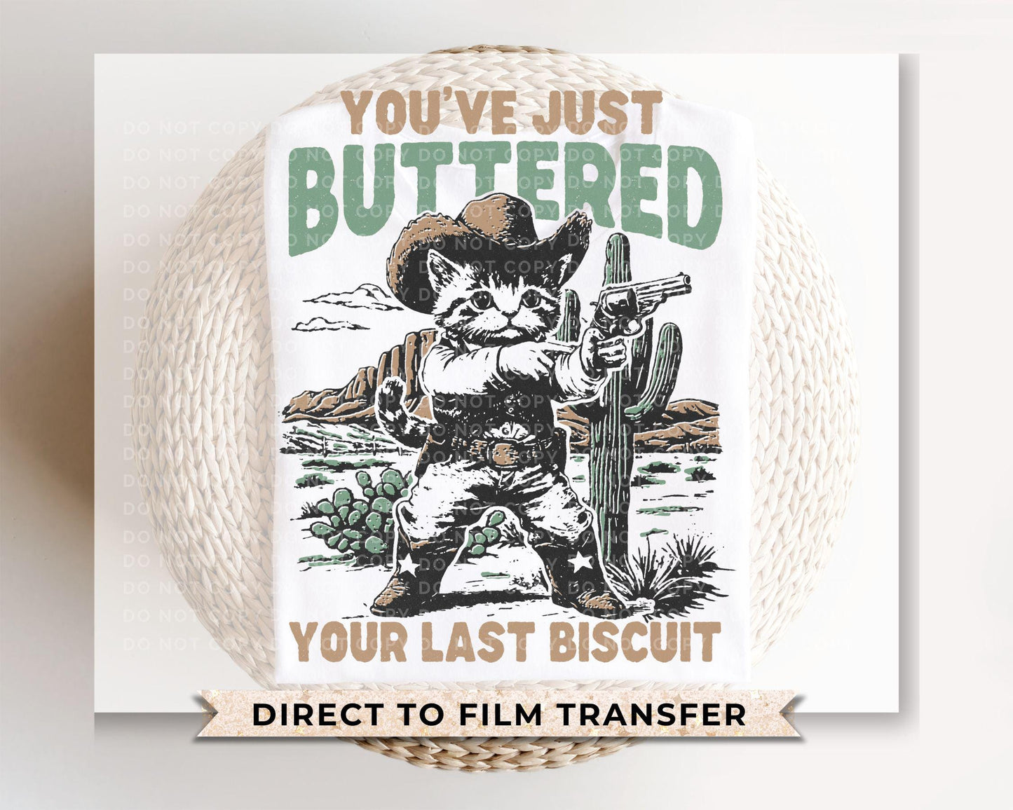 Western DTF Transfer, Ready to Press, T-shirt Transfers Heat Transfer, Direct to Film, Retro Style, Country, Cowboy, Funny Western Cat