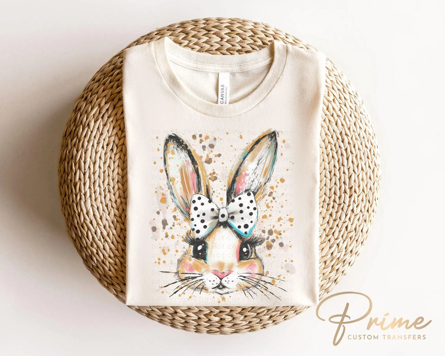 Easter DTF Transfer, Ready to Press, T-shirt Transfer, Heat Transfer, Direct to Film, Spring, Religious, Coquette Polka Dot Bow Easter Bunny