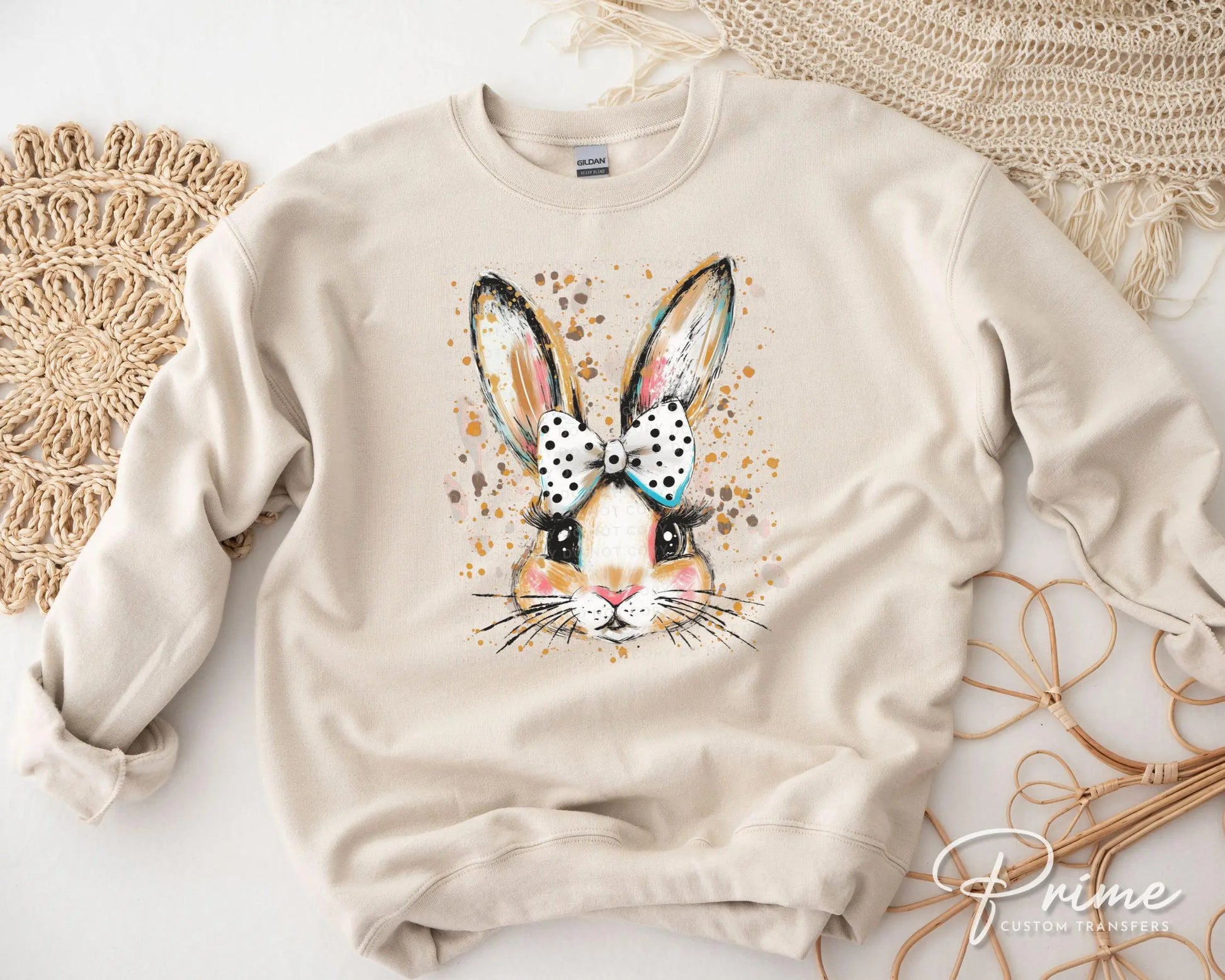 Easter DTF Transfer, Ready to Press, T-shirt Transfer, Heat Transfer, Direct to Film, Spring, Religious, Coquette Polka Dot Bow Easter Bunny