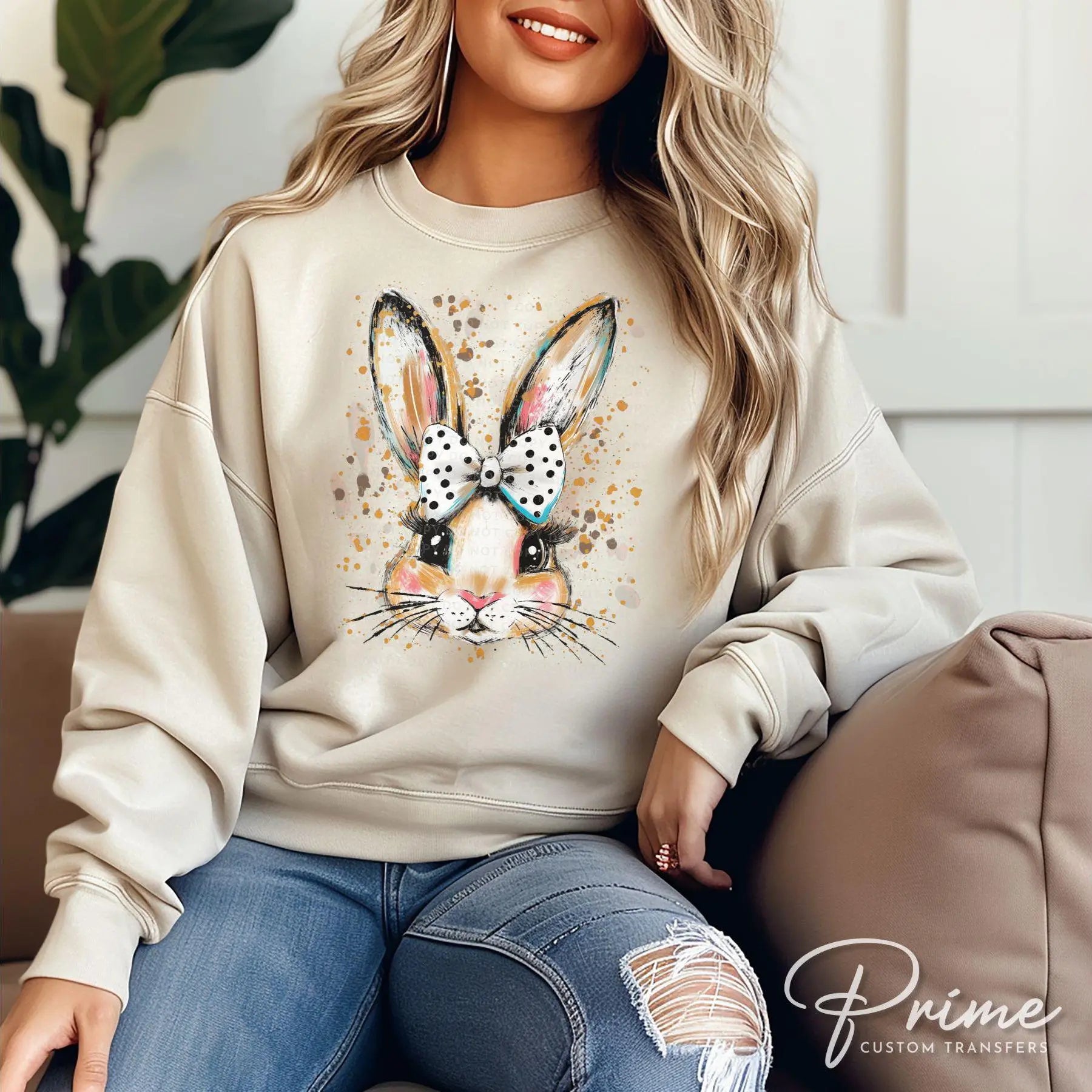 Easter DTF Transfer, Ready to Press, T-shirt Transfer, Heat Transfer, Direct to Film, Spring, Religious, Coquette Polka Dot Bow Easter Bunny