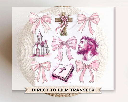 Easter DTF Transfer, Ready to Press, T-shirt Transfer, Heat Transfer, Direct to Film, Bible, Christian, Coquette Bow, Church, Collage, Jesus