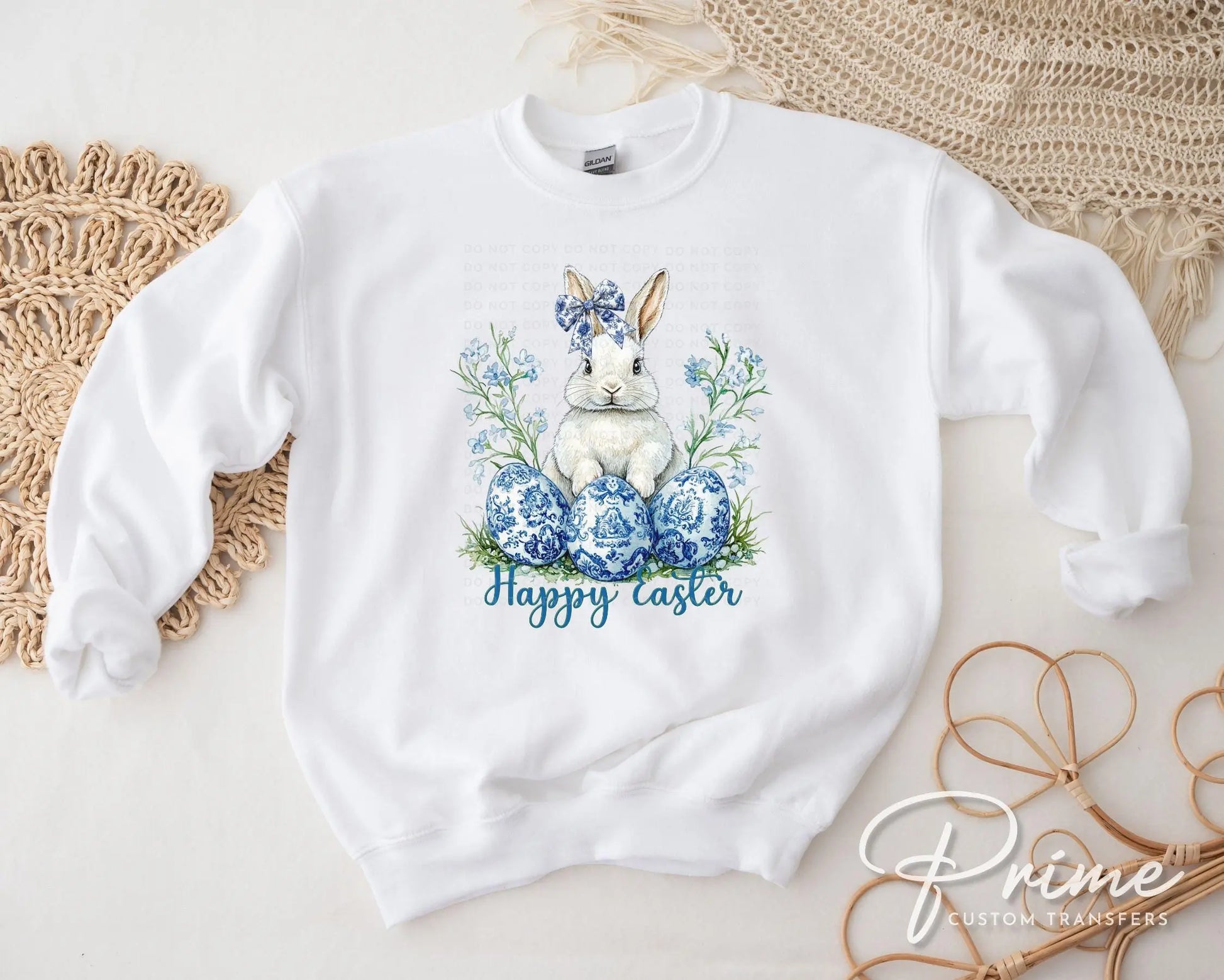 Easter DTF Transfer, Ready to Press, T-shirt Transfer, Heat Transfer, Direct to Film, Rabbit, Girly, Bow Easter, Coquette Blue Floral Bunny