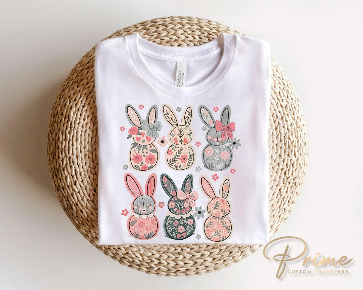 Easter DTF Transfer, Ready to Press, T-shirt Transfer, Heat Transfer, Direct to Film, Floral, Spring, Rabbit, Bow, Coquette Floral Bunnies